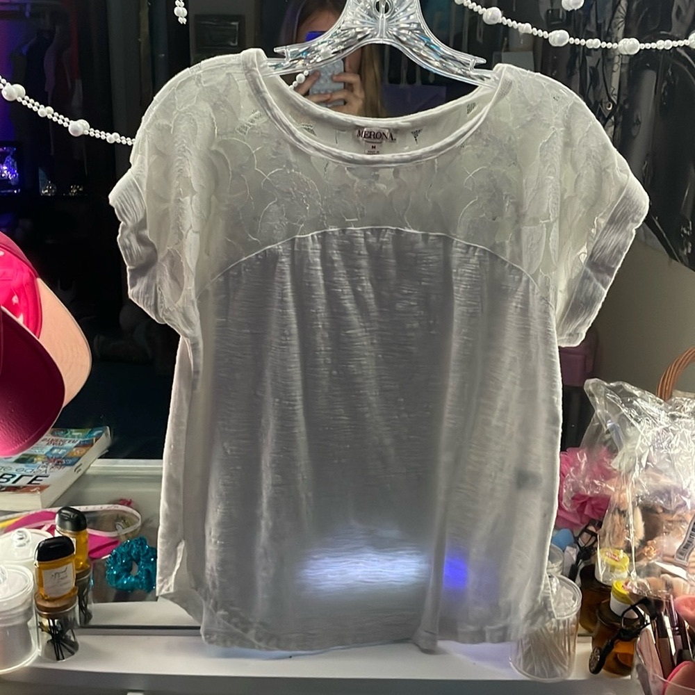 White top with floral neck line